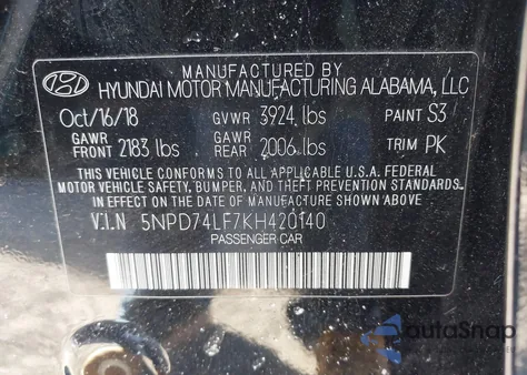 2019 Hyundai Elantra Se из США, поврежденный, VIN 5NPD74LF7KH420140